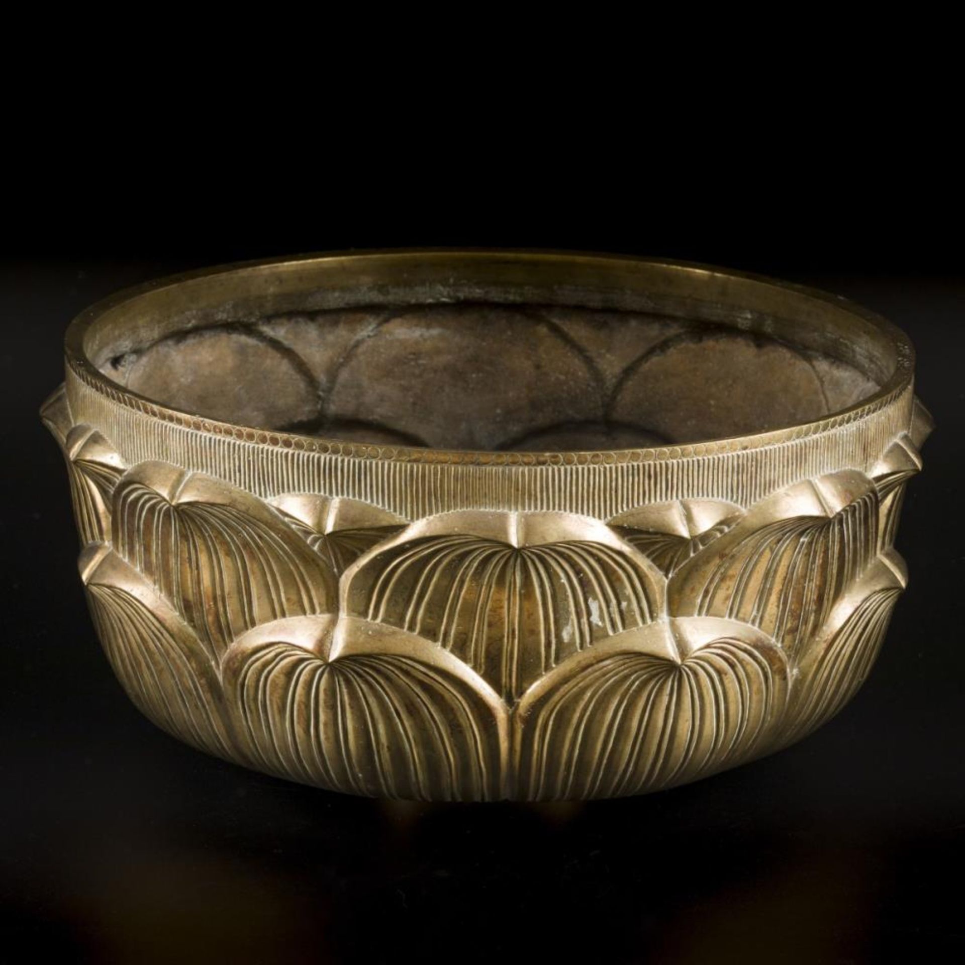 A brass lotus-shaped bowl, China, early 20th century.