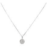 14K. White gold necklace with cluster pendant set with approx. 0.50 ct. diamond.