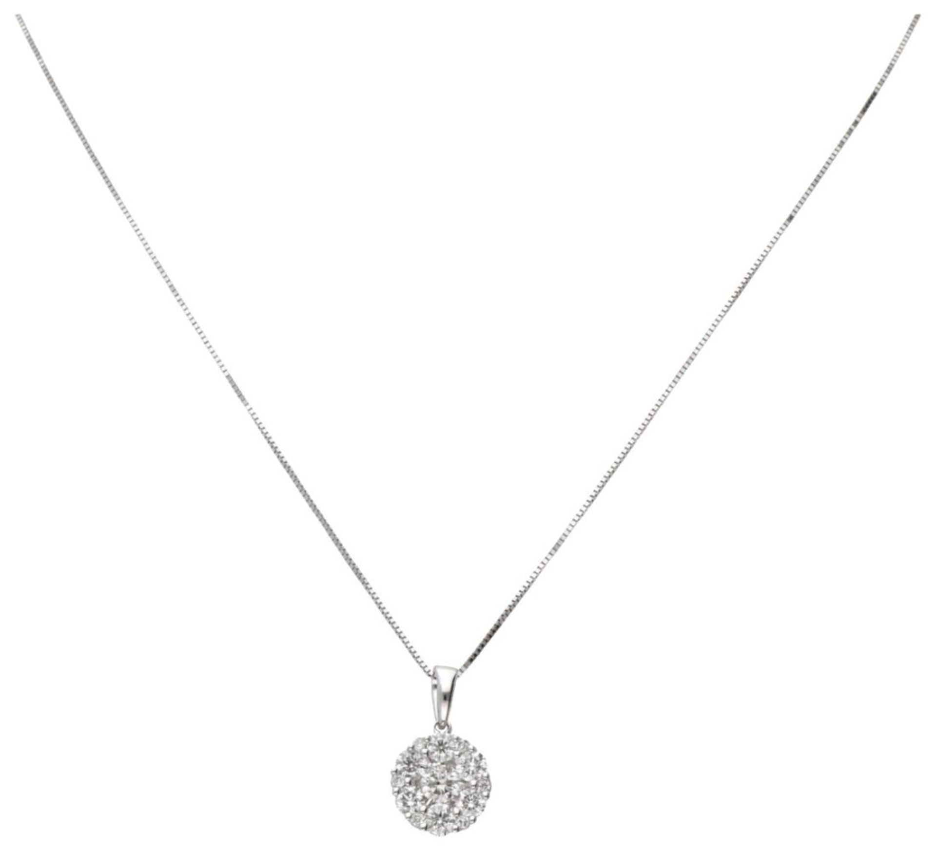 14K. White gold necklace with cluster pendant set with approx. 0.50 ct. diamond.