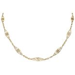 18K. Yellow gold Art Nouveau necklace with openwork navette-shaped links.