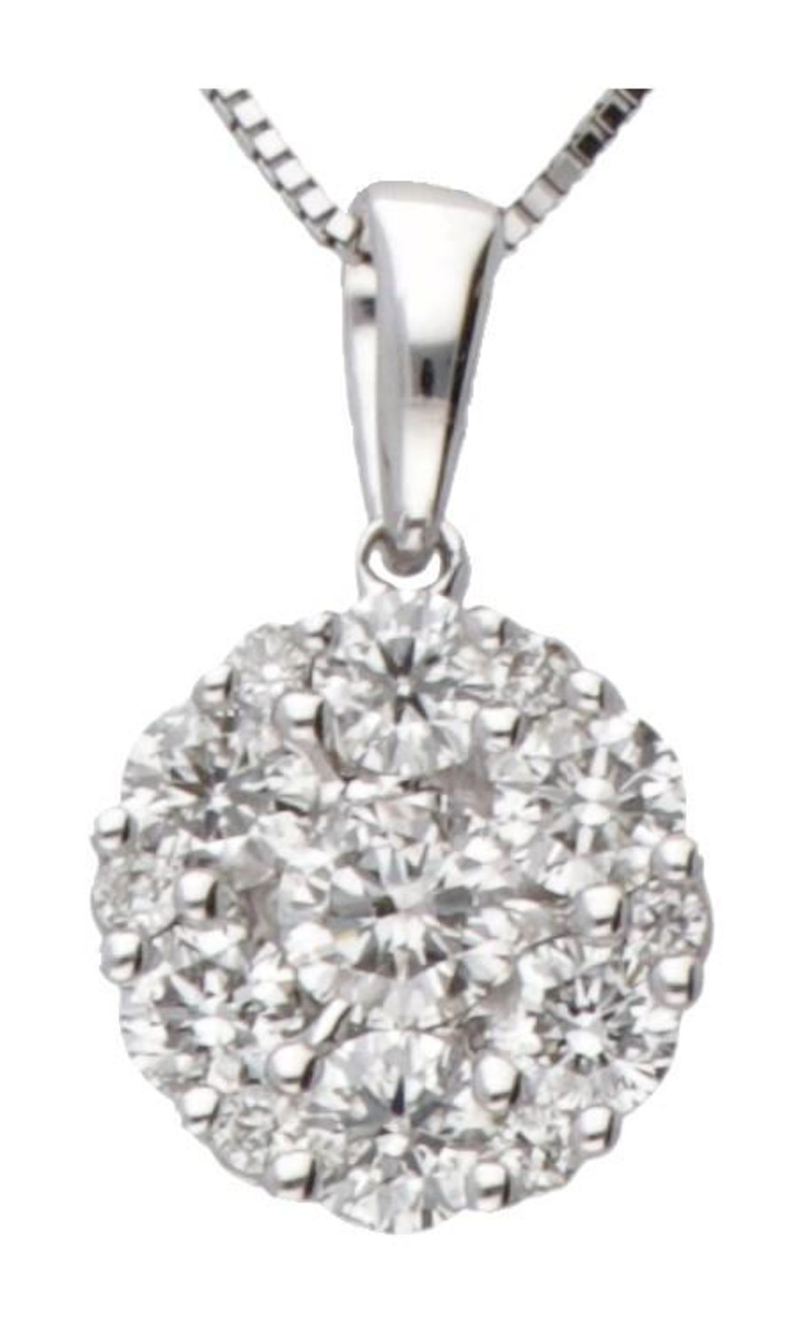 14K. White gold necklace with cluster pendant set with approx. 0.50 ct. diamond. - Image 3 of 6
