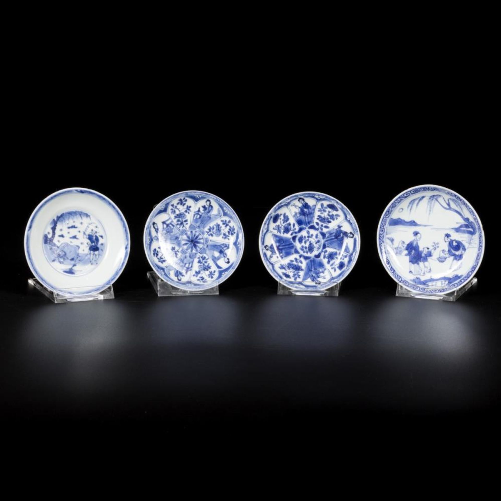 A lot comprising (4) porcelain plates, three with Long Eliza decoration, one with buffalo, China, Ka