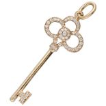 Tiffany & Co. 18K. rose gold key-shaped pendant set with approx. 0.39 ct. diamond.