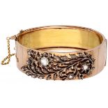 Antique 14K. rose gold bracelet set with rose cut diamond in silver.