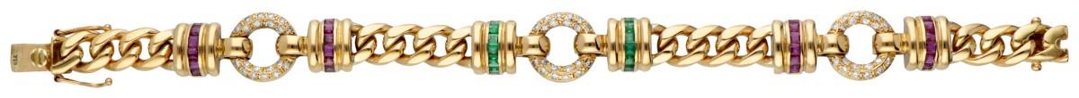 14K. Yellow gold vintage bracelet set with approx. 0.60 ct. diamond, natural ruby ​​and emerald. - Image 6 of 12