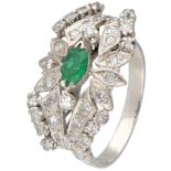 14K. White gold ring set with approx. 0.25 ct. natural emerald and approx. 0.90 ct. diamond.