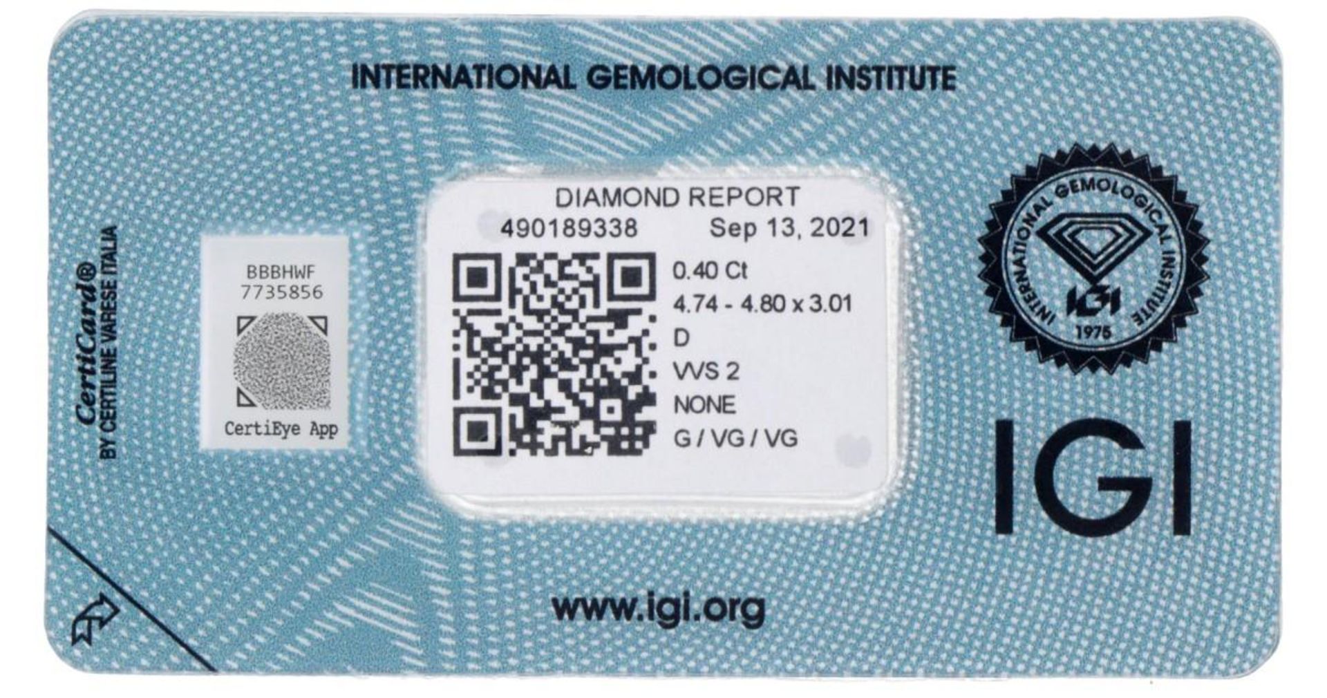 IGI certified brilliant cut natural diamond of 0.40 ct. - Image 6 of 8