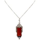 835 Silver necklace and Art Deco pendant set with carnelian, onyx, chalcedony and marcasite.