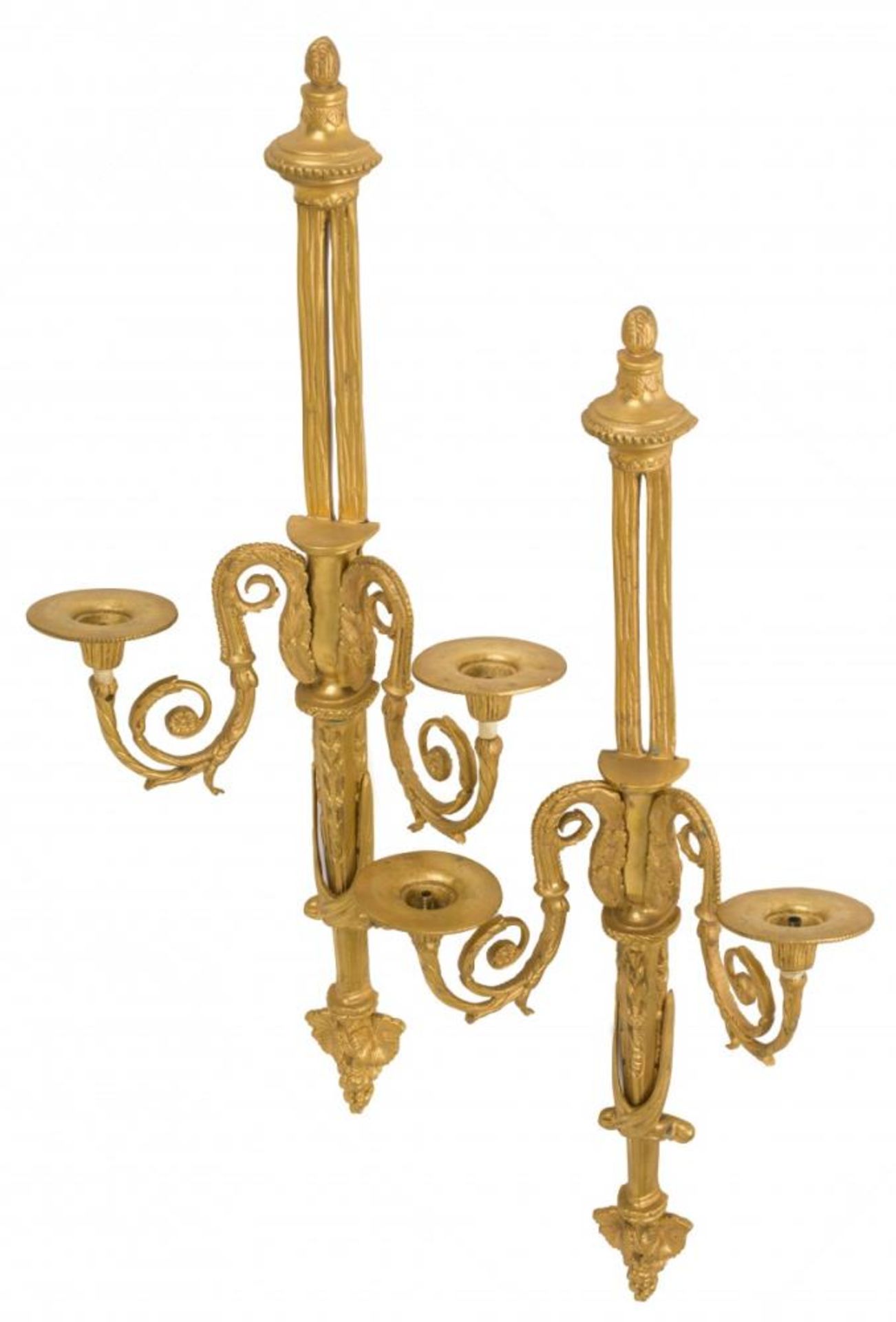 A set of (2) bronze Louis XVI-style wall candelabras, France, 20th century.