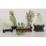 A lot of different sculptures in jade. China, 2nd half of the 20th century.