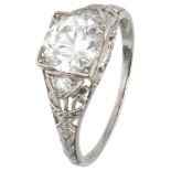 Pt 900 Platinum Art Deco ring set with approx. 1.38 ct. diamond.