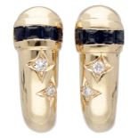 14K. Yellow gold earrings set with approx. 0.24 ct. natural sapphire and diamond.