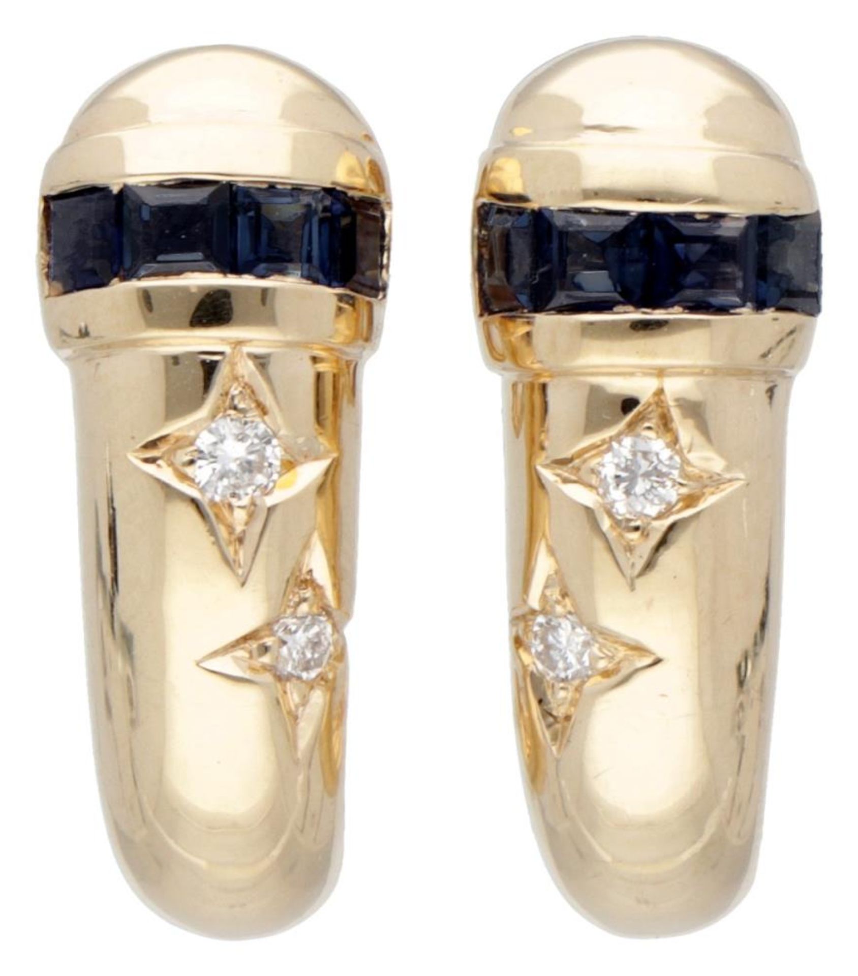 14K. Yellow gold earrings set with approx. 0.24 ct. natural sapphire and diamond.