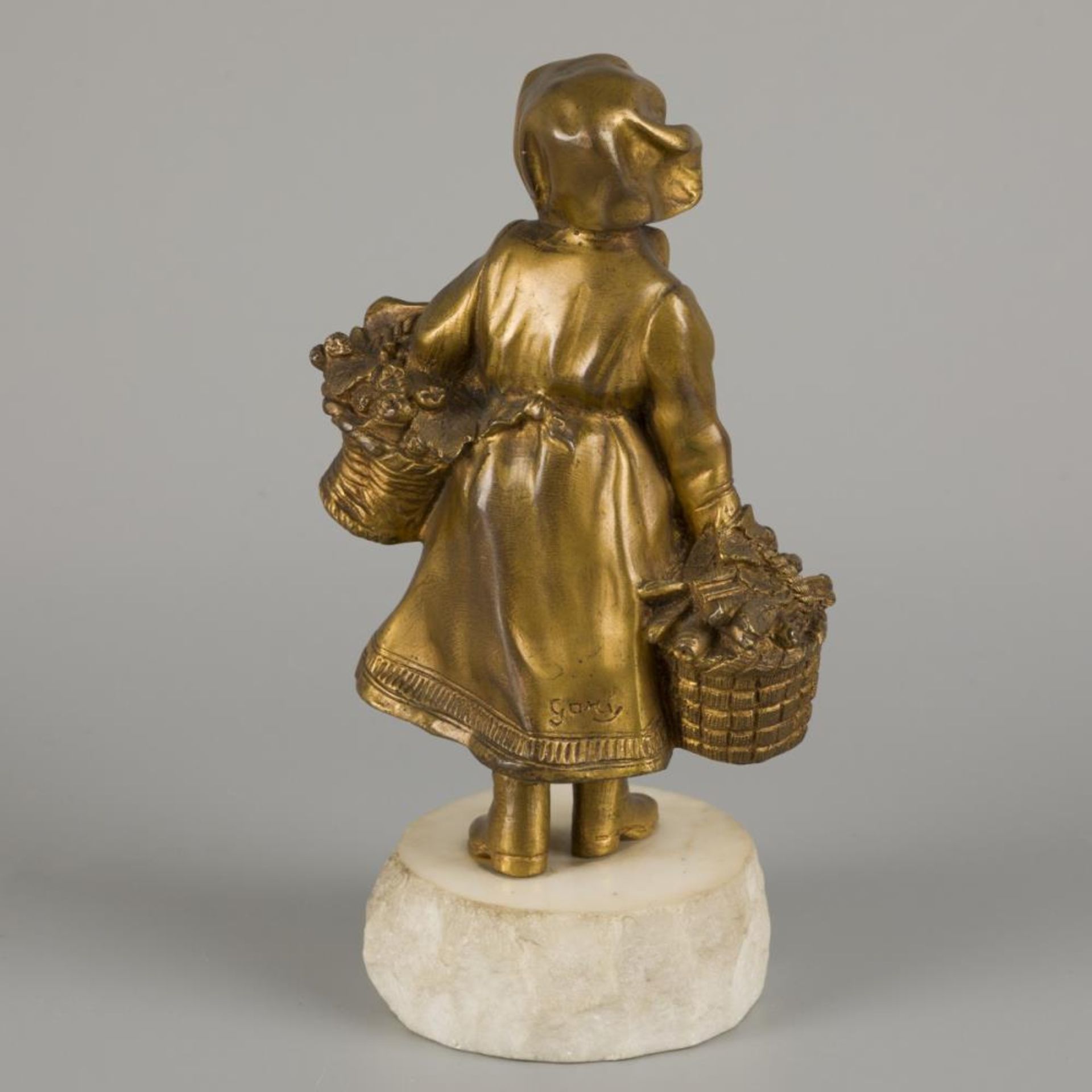 Affortunato Gory (XIX-XX), A bronze 'chryselephantine' sculpture depicting a dancer as a flower girl - Image 3 of 6