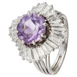 Pt 850 Platinum cocktail ring set with approx. 2.90 ct. diamond and approx. 3.27 ct. amethyst.