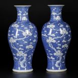 A set of (2) porcelain vases with prunus decor, China, Kangxi.