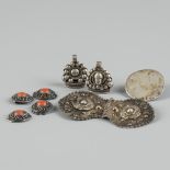 6-piece lot of various traditional costume accessories, silver.