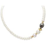 Schoeffel pearl necklace with 18K. yellow gold closure and spacers.