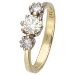 14K. Yellow gold 3-stone ring set with approx. 0.81 ct. diamond.