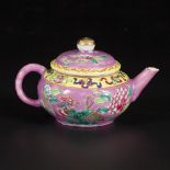 A porcelain famille rose teapot for the Straits or Peranakan market, China, 19th/20th century.