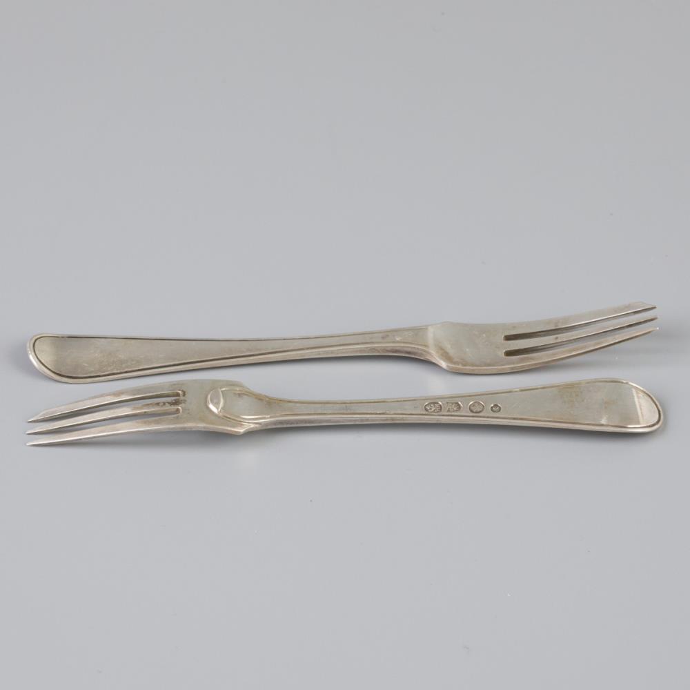 6 piece set of pastry forks ''Hollands Rondfilet" silver. - Image 3 of 4