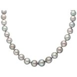 Schoeffel Tahiti pearl necklace with a 18K. white gold closure set with diamond.
