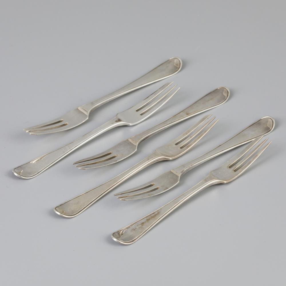 6 piece set of pastry forks ''Hollands Rondfilet" silver.