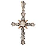 Antique 833 silver cross-shaped pendant set with rose cut diamond.