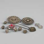 (11) piece lot various traditional costume parts silver.