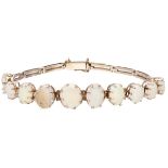 BLA 9K. rose gold Art Deco bracelet set with approx. 10.22 ct. white precious opal.