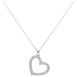 18K. White gold necklace and heart-shaped pendant set with approx. 0.80 ct. diamond.