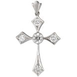 Pt 900 Platinum cross-shaped Art Deco pendant set with approx. 1.29 ct. diamond.