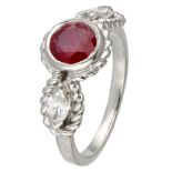 Pt 850 Platinum Mauboussin ring set with approx. 0.78 ct. natural ruby ​​and approx. 0.20 ct. diamon