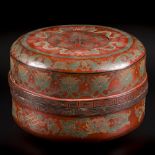 A round red laquered wedding box, China, mid. 20th century.