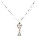 18K. White gold necklace and an Art Deco pendant set with diamond.