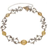 14K. Yellow gold/sterling silver bracelet set with approx. 3.31 ct. citrine and rose cut diamond.