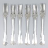 6 piece set of dinner forks (Bruges, Belgium, Adrianus Buschop 1756) silver.