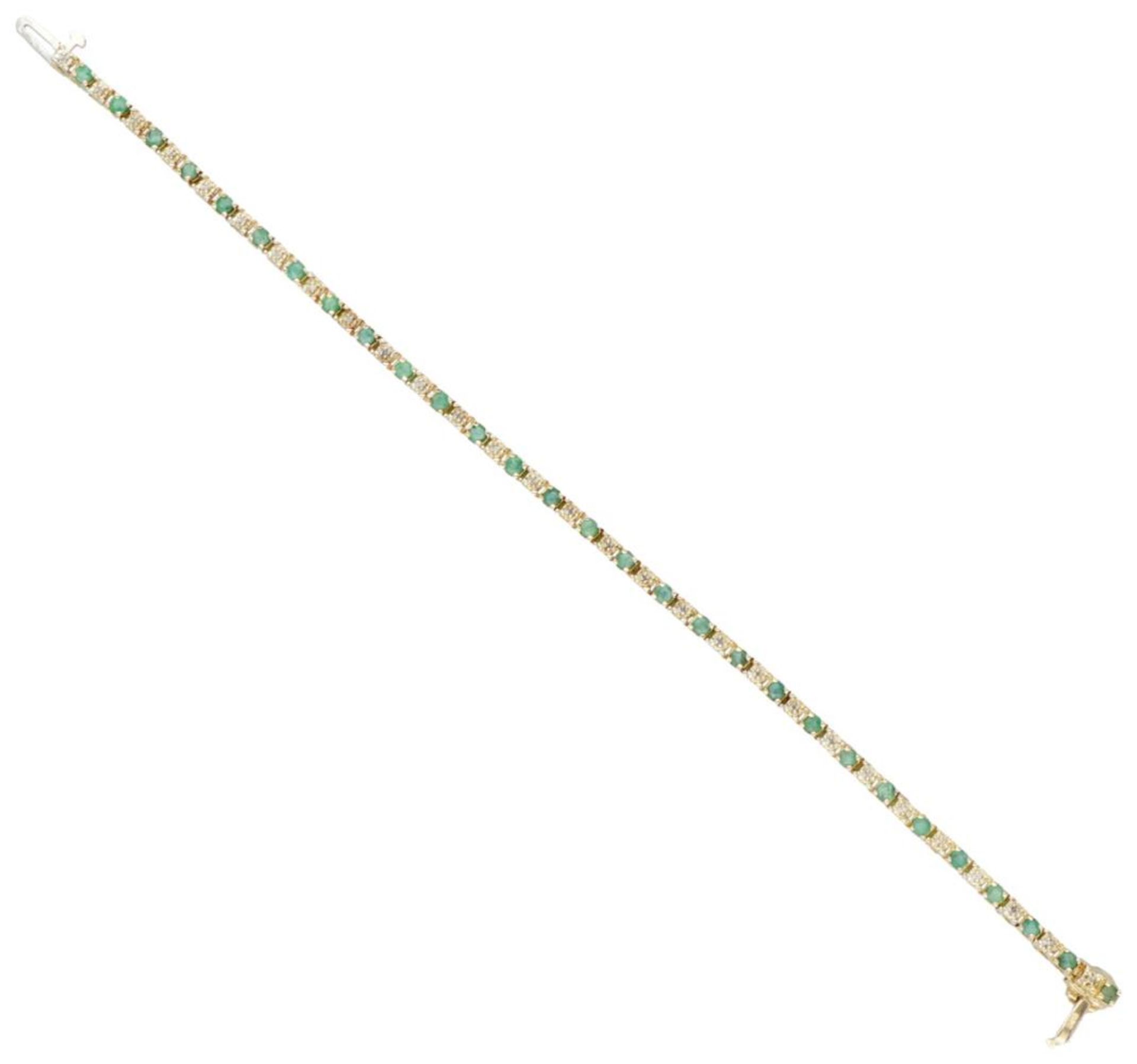 14K. Yellow gold vintage bracelet set with approx. 0.87 ct. natural emerald and approx. 0.08 ct. dia - Bild 2 aus 4