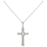 Antique 14K. white gold necklace and cross-shaped openwork pendant set with approx. 0.14 ct. diamond