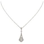 14K. White gold Art Deco necklace and pendant set with approx. 0.12 ct. diamond.