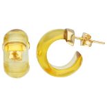 18K. Yellow gold half creole earrings with yellow crystal.