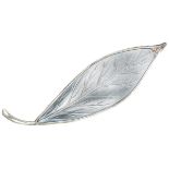 Sterling silver leaf-shaped brooch with blue-grey enamel by Norwegian designer Willy Winnaess for Da