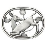 Sterling silver vintage no. 256 'Kneeling Deer' brooch by Arno Malinowski for Georg Jensen.