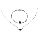 Set of vintage sterling silver necklace and bracelet with garnet by Theodor Klotz.