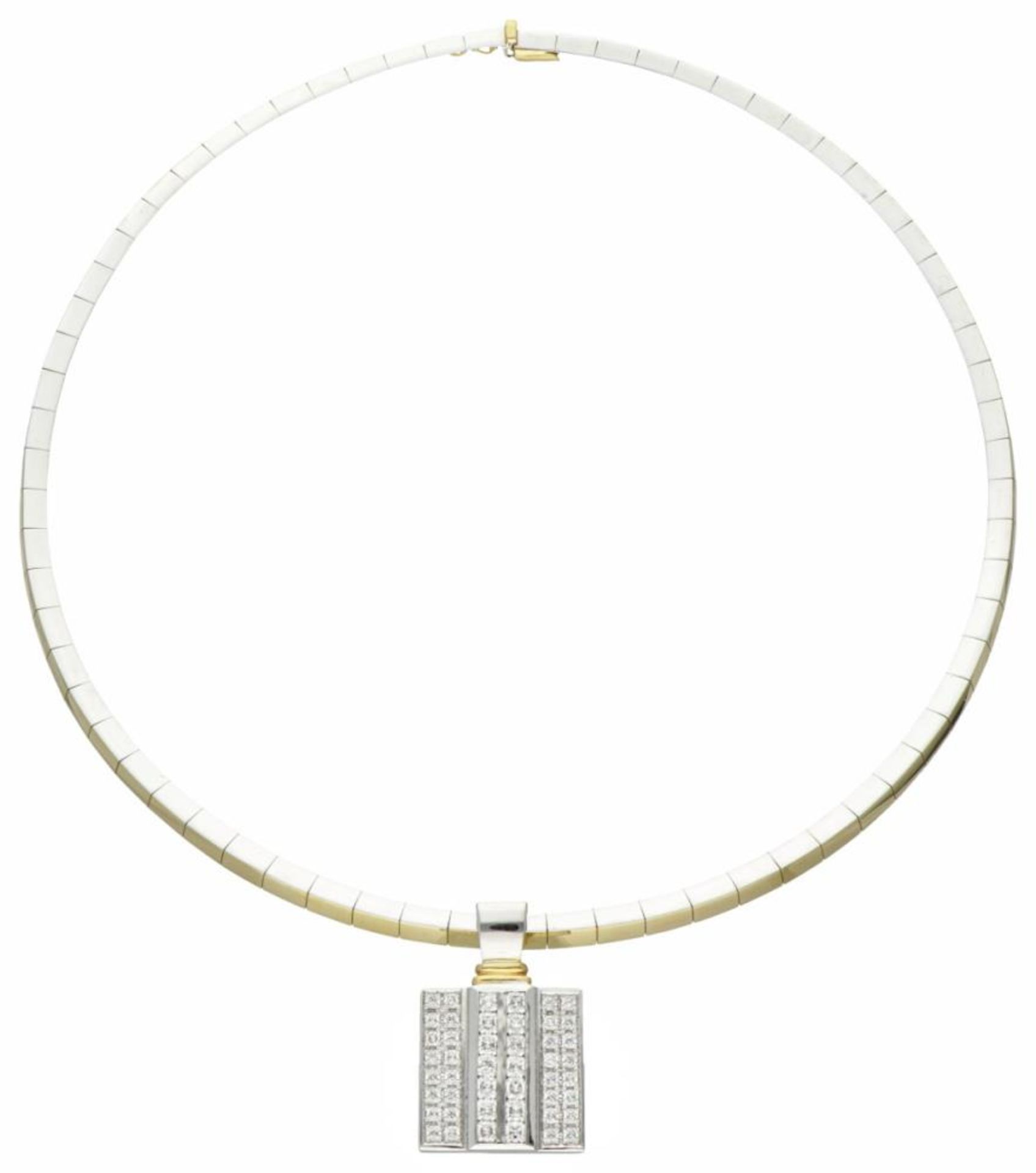 18K. Bicolor gold classic 'Flanders' necklace set with approx. 1.64 ct. diamond. - Bild 3 aus 6