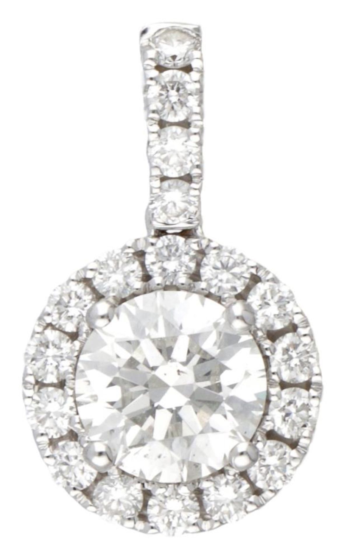18K. White gold halo pendant set with approx. 1.00 ct. diamond.