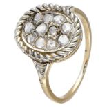 14K. Yellow gold antique ring with cord rim set with rose cut diamonds.