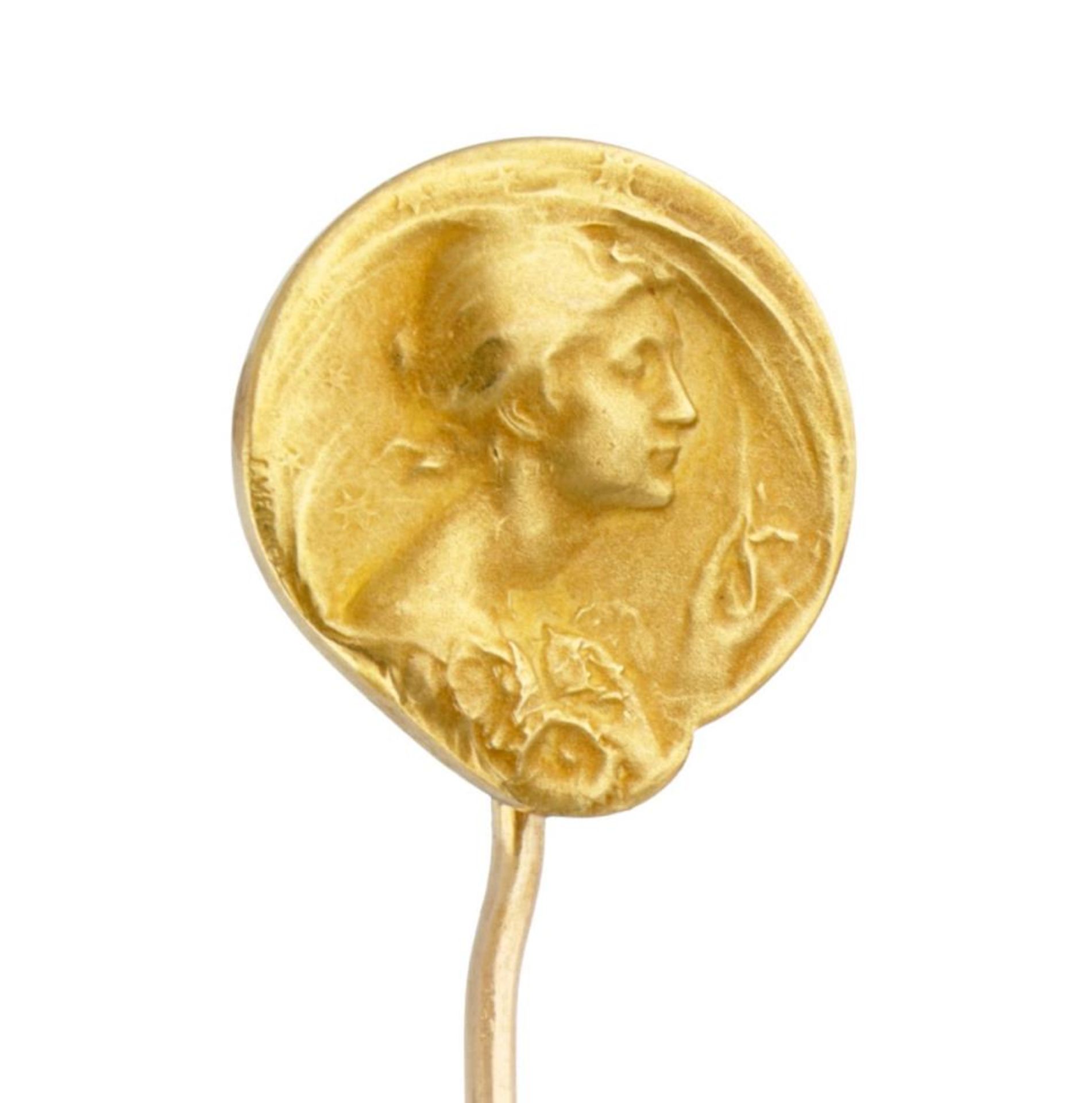 18K. Yellow gold Art Nouveau lapel pin entitled 'The Night' by Frederic de Vernon. - Bild 2 aus 3