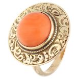 Antique 14K. yellow gold R.W. Edwards ring set with red coral.