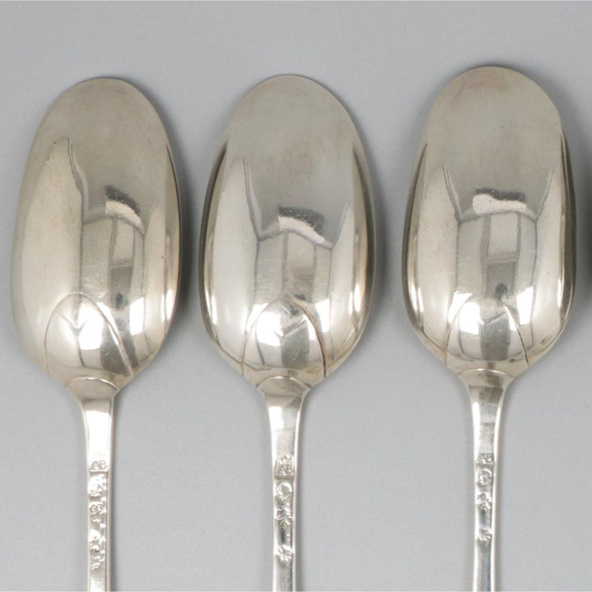 Set of 6 spoons (Bruges, Belgium, Adrianus Buschop 1756) silver. - Image 4 of 8